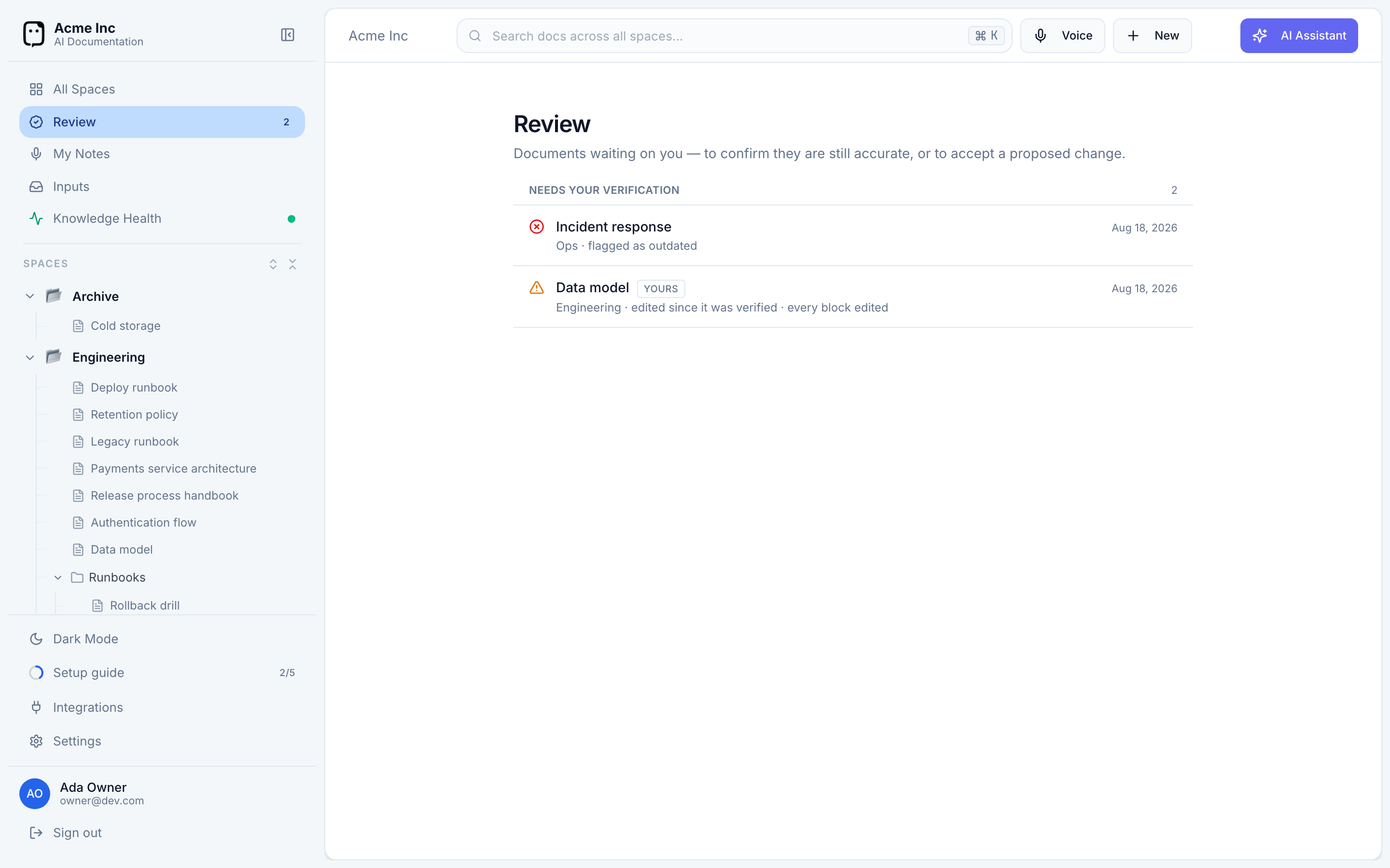 The Review queue with a Needs your verification section above Proposed updates